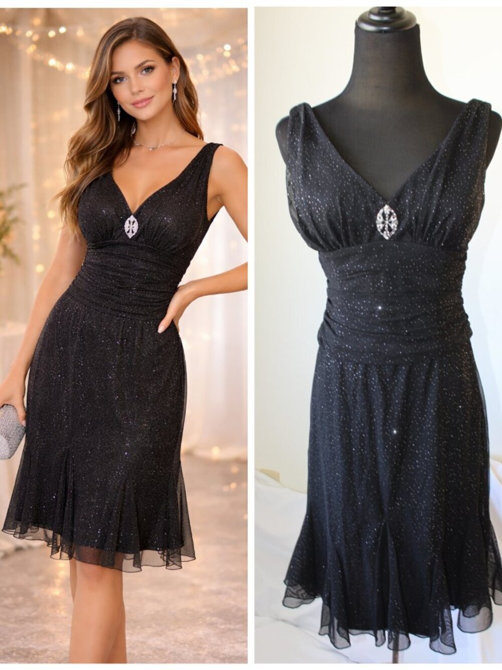 Vtg S.L. Fashions Babydoll Black mini Dress Size 6P Strappy Y2K Whimsigoth Shiny